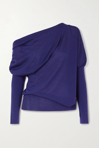 Shop Tom Ford One-shoulder Cashmere And Silk-blend Sweater In Blue
