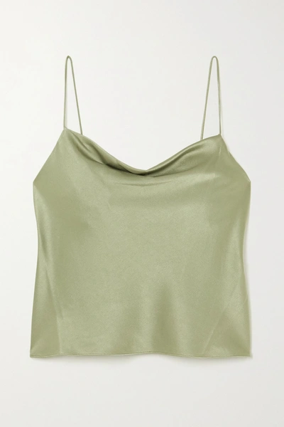 Shop Alice And Olivia Harmon Draped Hammered-satin Camisole In Green