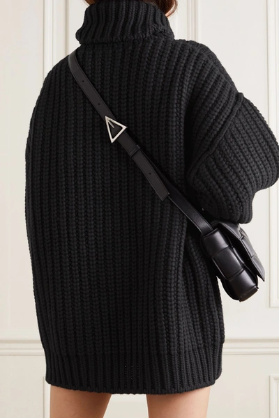 Shop Dolce & Gabbana Ribbed Wool And Cashmere-blend Turtleneck Mini Dress In Black