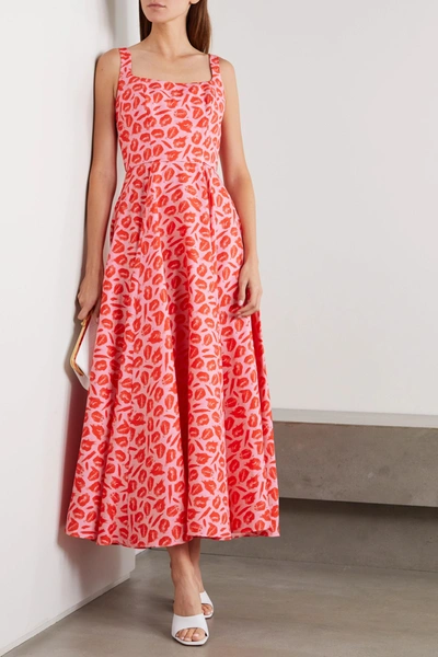 Shop Brandon Maxwell Printed Silk Midi Dress In Pink