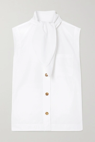 Shop Chloé Tie-detailed Cotton-poplin Blouse In White