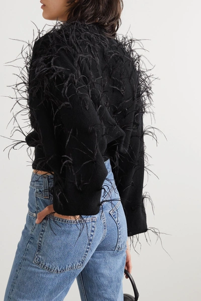 Shop Attico Feather-embellished Wool Cardigan In Black