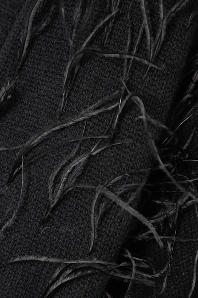 Shop Attico Feather-embellished Wool Cardigan In Black