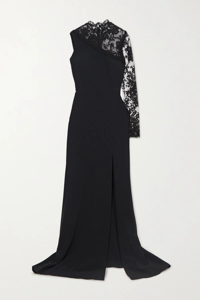 Shop Alexander Mcqueen One-sleeve Lace And Crepe Gown In Black