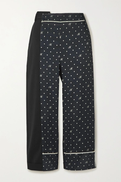 Shop Monse Paneled Polka-dot Satin-twill And Stretch-wool Pants In Black