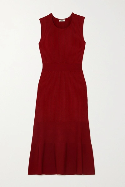Shop Jason Wu Ribbed-knit Dress In Burgundy
