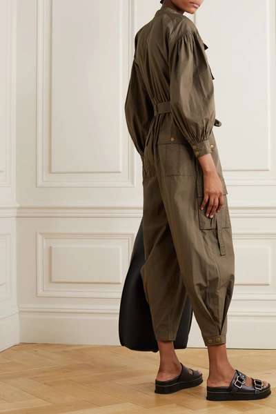 Shop Ulla Johnson Reverie Belted Cotton Jumpsuit In Army Green