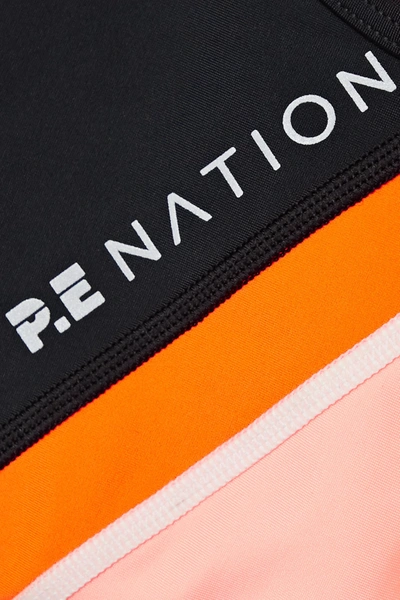 Shop P.e Nation Aerial Drop Color-block Stretch Sports Bra In Black