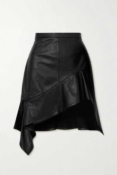 Shop Alexander Wang Asymmetric Ruffled Leather Mini Skirt In Black
