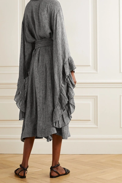 Shop Lisa Marie Fernandez Anita Belted Ruffled Organic Linen-blend Gauze Robe In Dark Gray