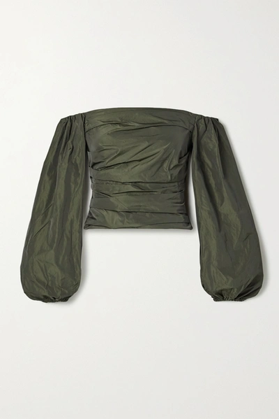 Shop Stine Goya + Net Sustain Jesy Off-the-shoulder Ruched Taffeta Blouse In Army Green