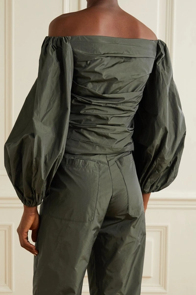 Shop Stine Goya + Net Sustain Jesy Off-the-shoulder Ruched Taffeta Blouse In Army Green