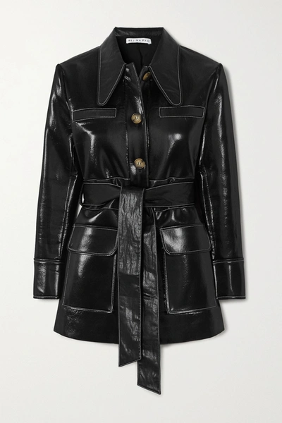 Shop Rejina Pyo Felix Belted Patent Faux-leather Jacket In Black