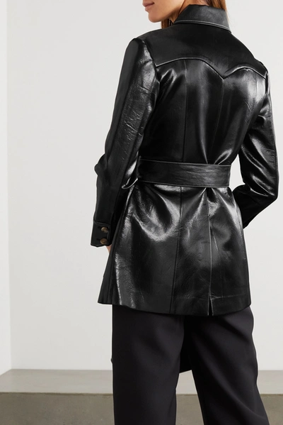 Shop Rejina Pyo Felix Belted Patent Faux-leather Jacket In Black