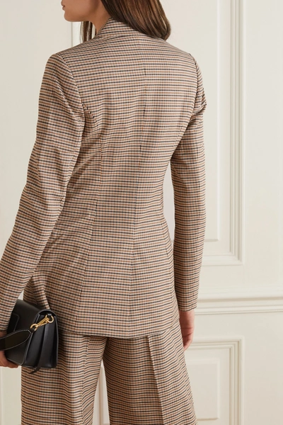 Shop Rebecca Vallance Cocoa Double-breasted Checked Woven Blazer In Tan