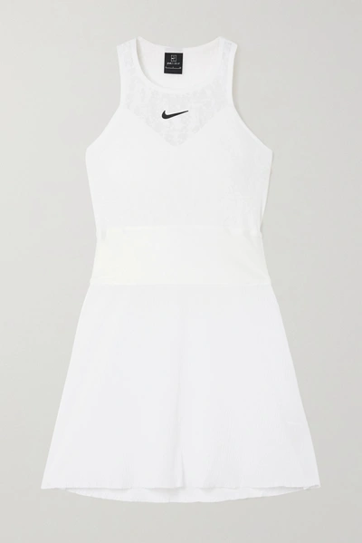 Shop Nike Maria Cutout Satin-trimmed Stretch-lace And Seersucker Mini Tennis Dress In White