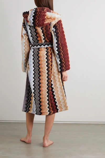 Shop Missoni Giacomo Striped Hooded Belted Cotton-terry Robe In Brown
