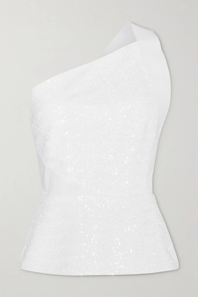 Shop Roland Mouret Coreana One-shoulder Sequined Crepe Top In White