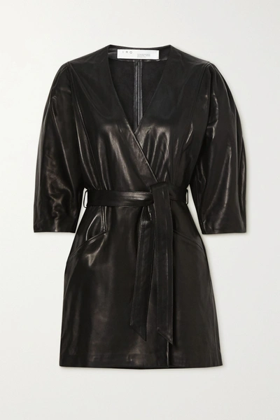 Shop Iro Lanika Belted Leather Mini Wrap Dress In Black