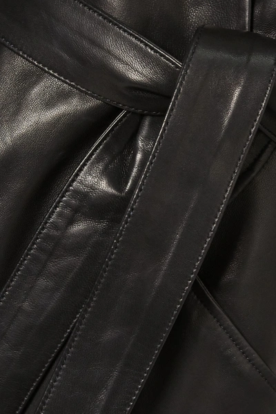 Shop Iro Lanika Belted Leather Mini Wrap Dress In Black