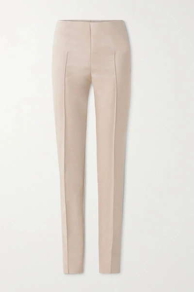 Shop Akris Melissa Cotton-blend Slim-leg Pants In Beige