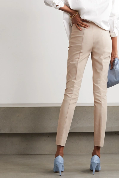 Shop Akris Melissa Cotton-blend Slim-leg Pants In Beige