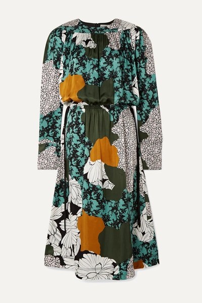 Shop By Malene Birger Niella Floral-print Satin Midi Dress In Green