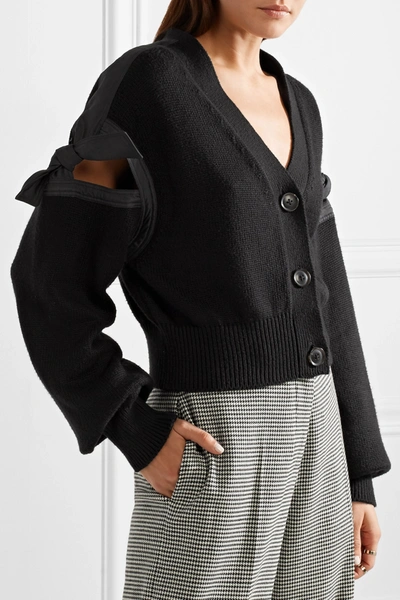 Shop Adeam Tie-detailed Cotton-blend Cardigan In Black