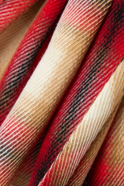 Shop Rosie Assoulin Ruff Cuff Ruffled Checked Wool-twill Blazer In Red