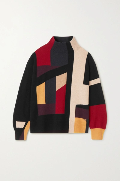 Shop Akris Color-block Metallic Cashmere-blend Turtleneck Sweater In Green