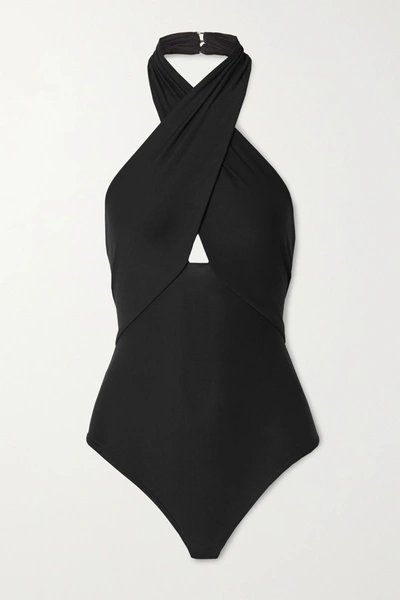 Shop Alix Nyc Oliver Stretch-jersey Halterneck Thong Bodysuit In Black