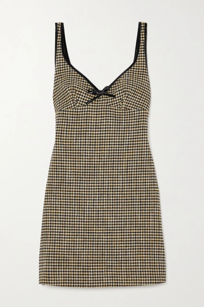 Shop Alexa Chung Edwige Faux Patent Leather-trimmed Houndstooth Tweed Mini Dress In Camel