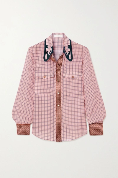 Shop Chloé Checked Silk-crepe Shirt In Baby Pink