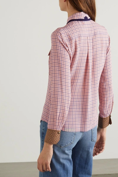Shop Chloé Checked Silk-crepe Shirt In Baby Pink