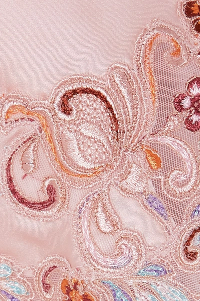 Shop La Perla Maison Rainbow Embroidered Lace-trimmed Silk-satin Pajama Shorts In Blush