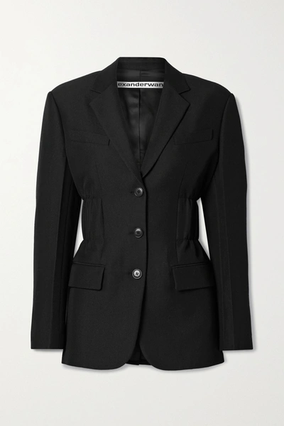 Shop Alexander Wang Ruched Wool-blend Twill Blazer In Black