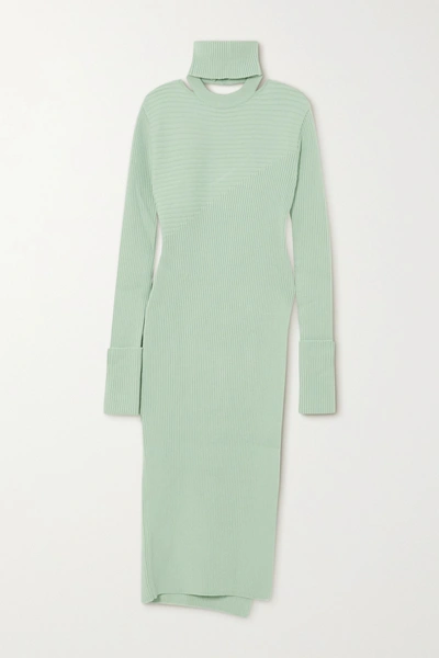 Shop Andersson Bell Daisy Cutout Ribbed-knit Turtleneck Tunic In Mint