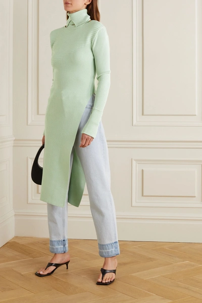 Shop Andersson Bell Daisy Cutout Ribbed-knit Turtleneck Tunic In Mint