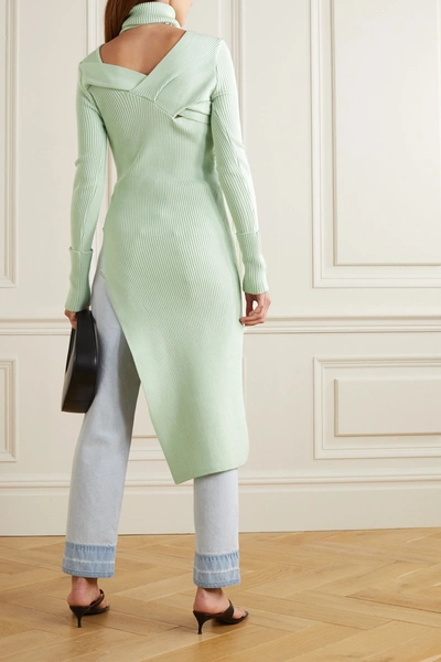Shop Andersson Bell Daisy Cutout Ribbed-knit Turtleneck Tunic In Mint