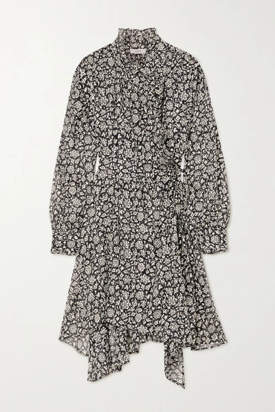 Shop Isabel Marant Étoile Pamela Ruffled Floral-print Cotton-voile Wrap Dress In Black
