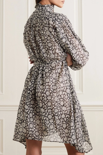 Shop Isabel Marant Étoile Pamela Ruffled Floral-print Cotton-voile Wrap Dress In Black