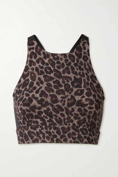 Shop Varley Sherman Leopard-print Stretch Sports Bra In Brown