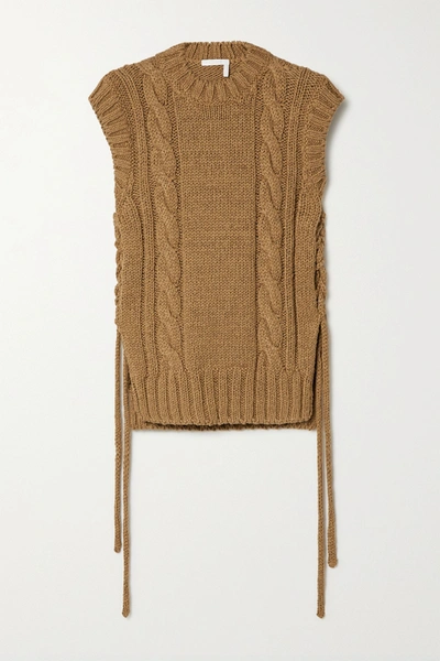Shop Chloé Lace-up Cable-knit Tank In Brown