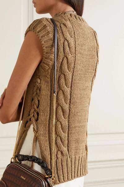 Shop Chloé Lace-up Cable-knit Tank In Brown