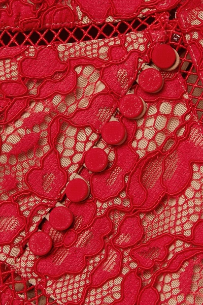 Shop Self-portrait Crochet-trimmed Cotton-blend Corded Lace Mini Dress In Red