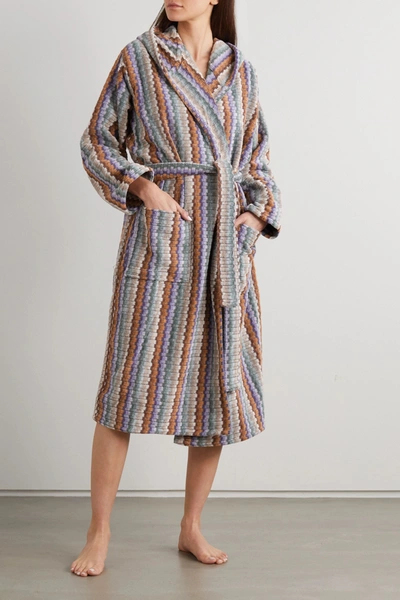 Shop Missoni Yvar Striped Hooded Belted Cotton-terry Robe In Green