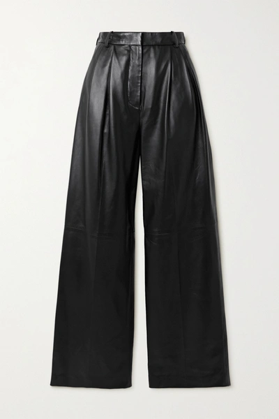 Shop Joseph Tima Leather Wide-leg Pants In Black