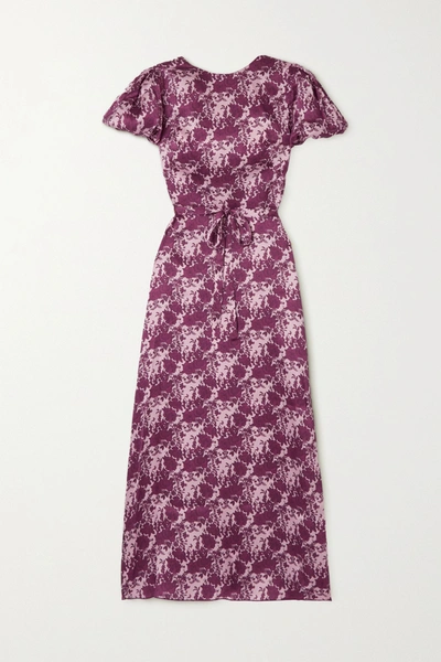 Shop The Vampire's Wife Belted Floral-print Silk-satin Maxi Dress In Magenta