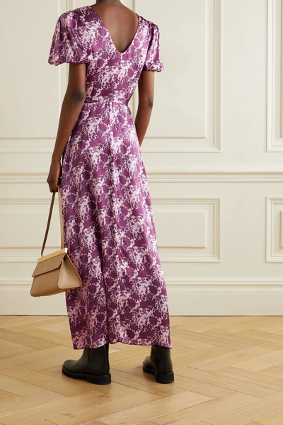 Shop The Vampire's Wife Belted Floral-print Silk-satin Maxi Dress In Magenta