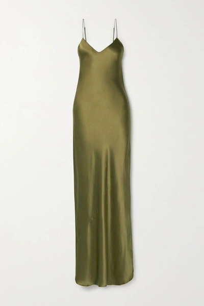 Shop Nili Lotan Cami Silk-satin Gown In Army Green